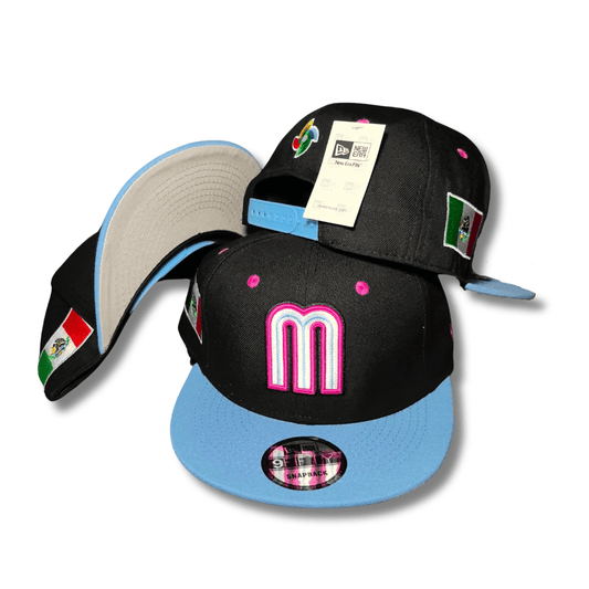 New Era 59Fifty Mexico World Baseball Classic Hat Black, Light Blue, Magenta – Snapback Cap