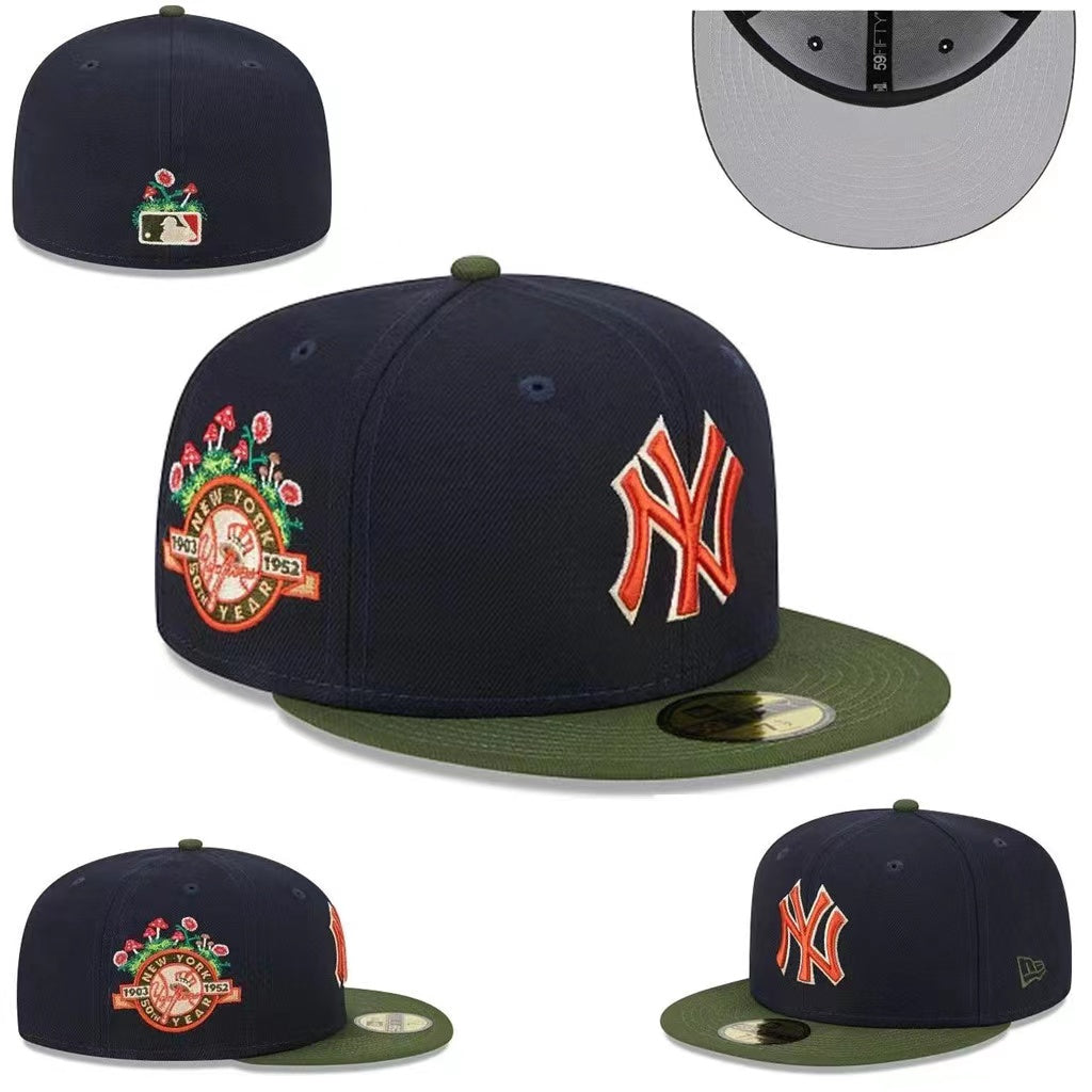 New York Yankees 59FIFTY Fitted Hat in Navy and Olive with Anniversary Patch