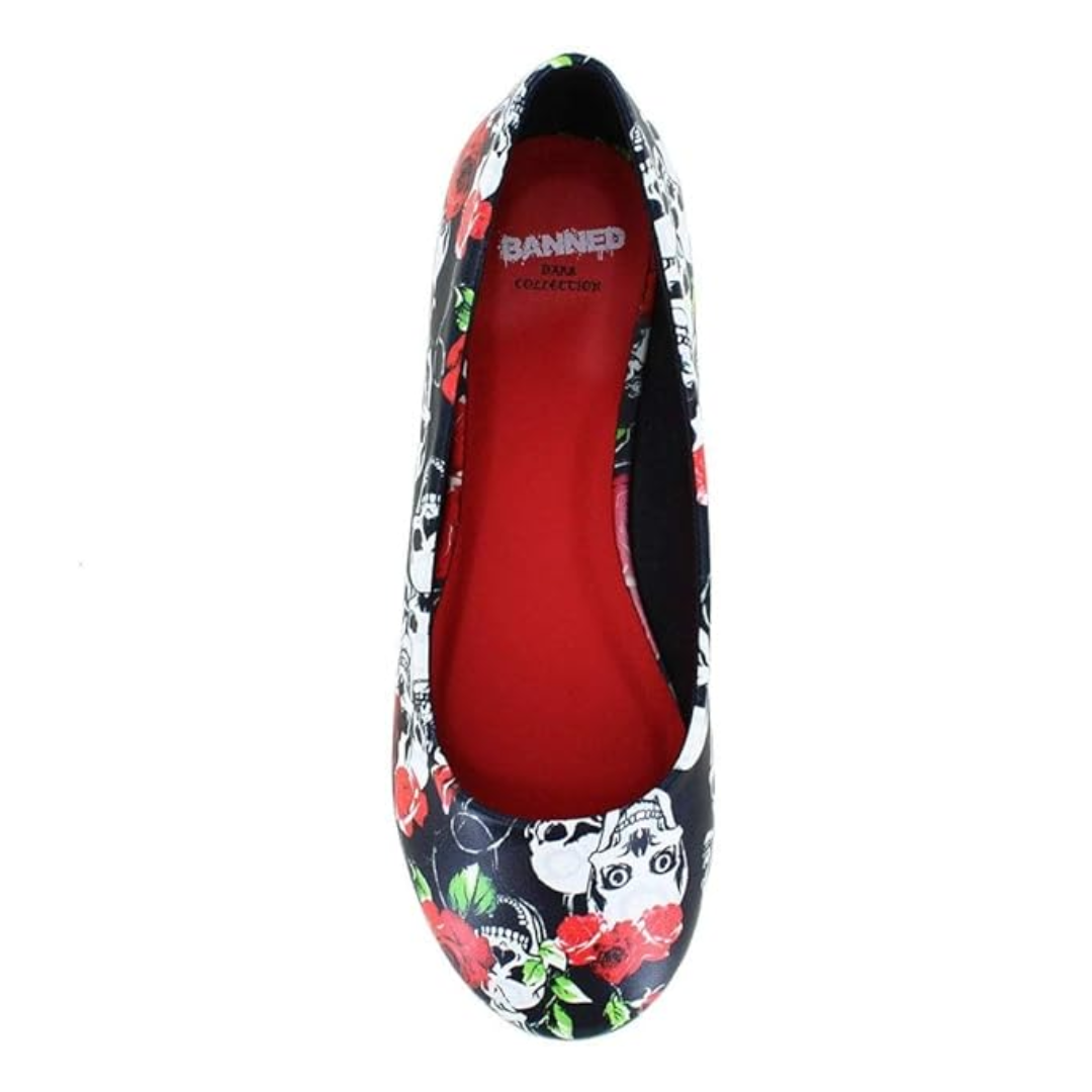 Banned Retro Skull Rose Flats