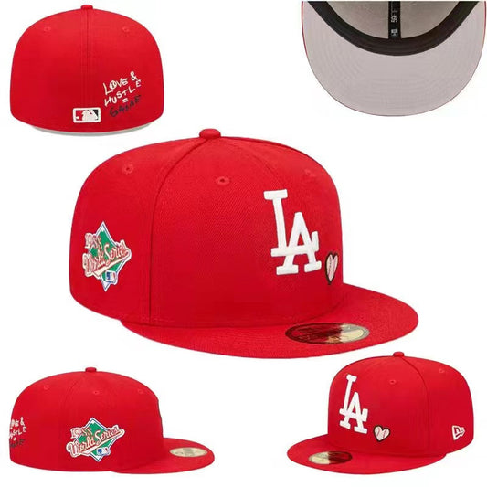 Los Angeles Dodgers Love & Hustle 1959 World Series 59FIFTY Fitted Hat – Red with Heart Embroidery