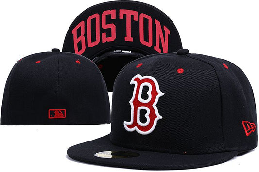 Boston Red Sox Black Fitted Hat with Red Undervisor and Bold Boston Lettering