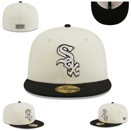 Chicago White Sox Fitted Hat with Cream Crown and Black Visor
