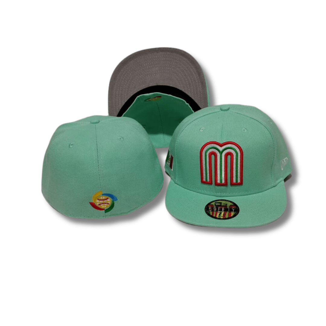 Mexico Baseball Fitted Hat with Embroidered “M” Logo – Mint Green