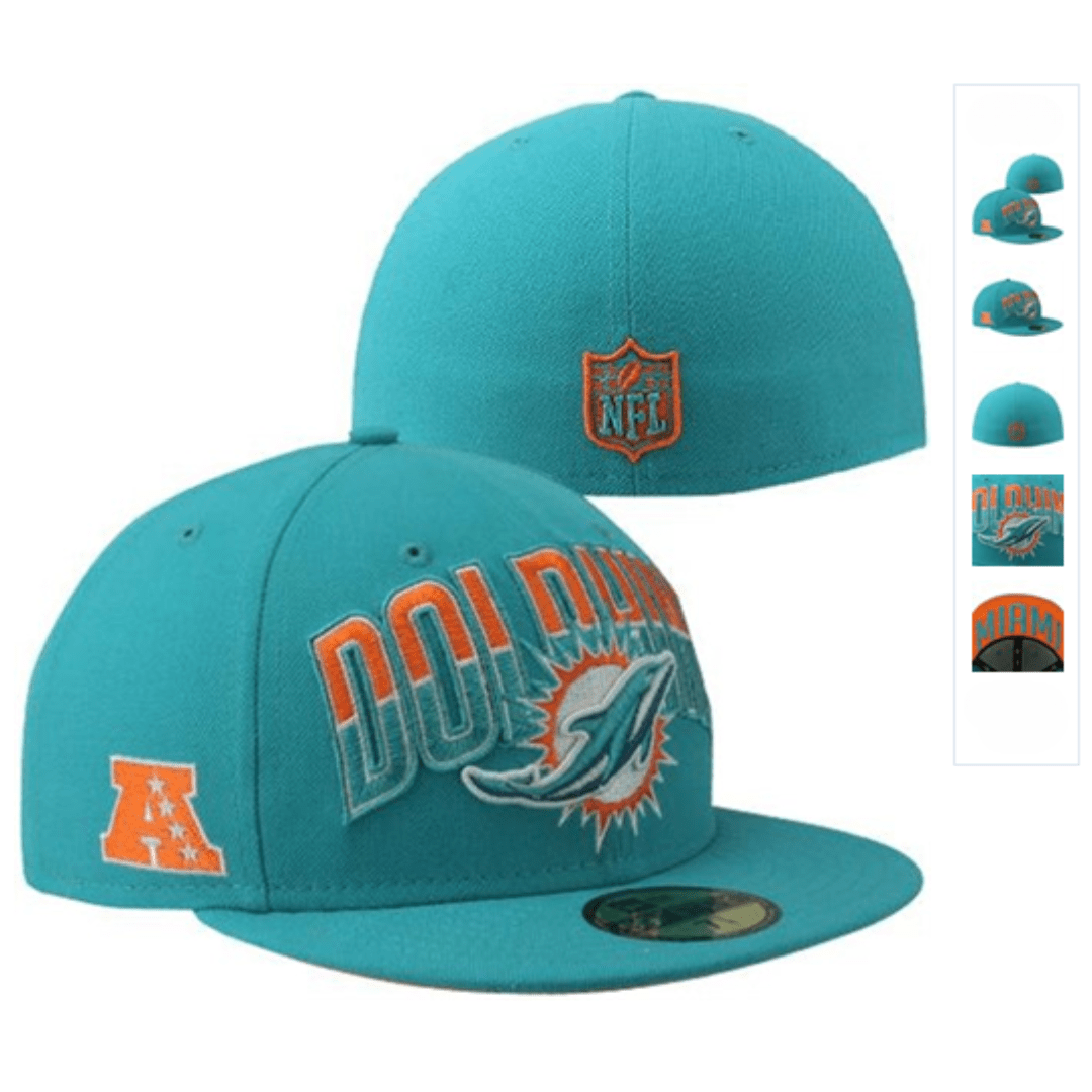 Miami Dolphins Teal Fitted Hat with Team Logo and AFC Patch