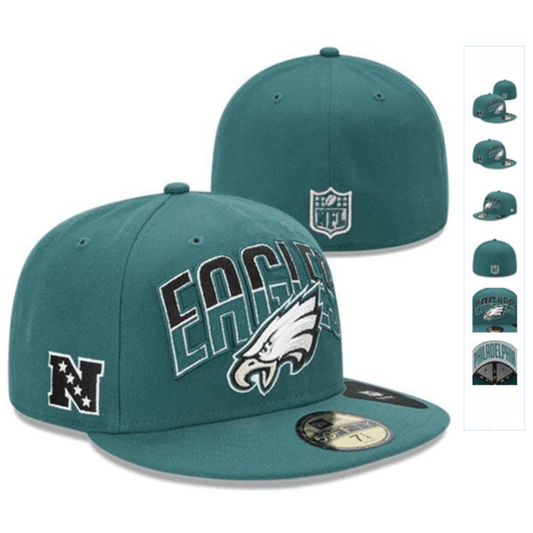Philadelphia Eagles Green Fitted Hat with Team Logo and NFC Patch